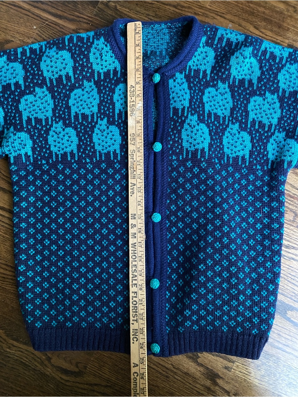 Vintage Halling Norway Norwegian Teal and Navy Patterned Cardigan Sweater - Picture 12 of 14